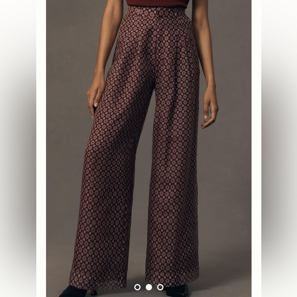 Anthro The Avery Pleated Wide-Leg Trousers by Maeve: Sheer Silk Edition - Picture 3 of 16